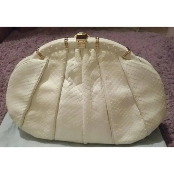 VTG Judith Leiber Snakeskin White Handbag with Pink Agate Grannycore Orig Box - Picture 8 of 12